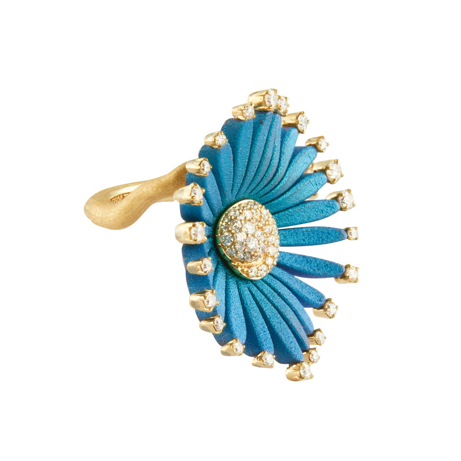 Mike Joseph Cobalt Aquamarine Flower Ring - Rings - Broken English Jewelry side view