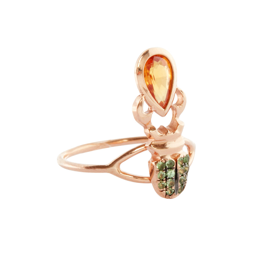 Daniela Villegas Orange and Green Sapphire Khepri Ring - Rings - Broken English Jewelry side view