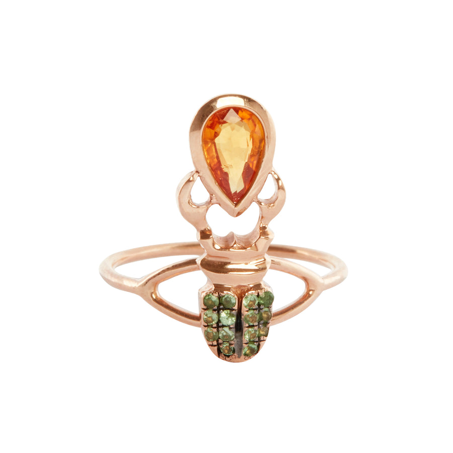 Daniela Villegas Orange and Green Sapphire Khepri Ring - Rings - Broken English Jewelry front view