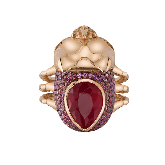 Raspberry Sapphire and Rhodonite Idun Ring