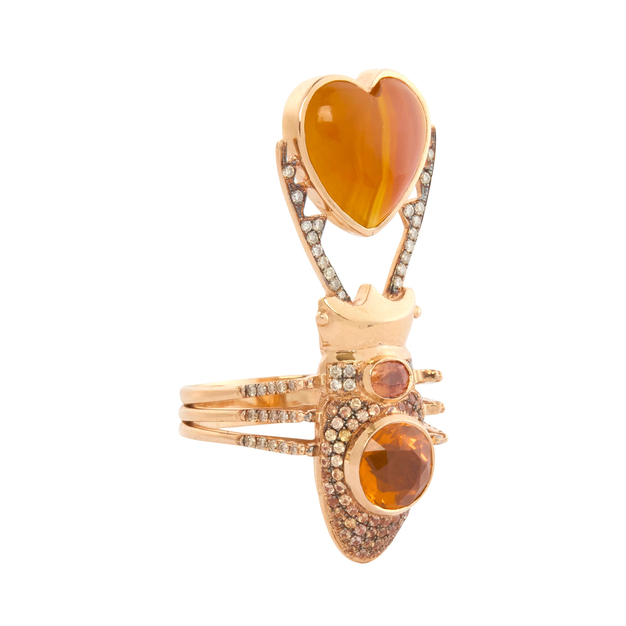 Daniela Villegas - Orange Sapphire, Fire Opal, Heart Agate and Champagne Diamond Atar Backyard Ring