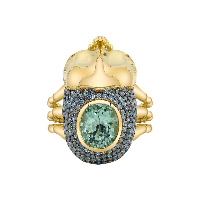 Blue Sapphire and Tourmaline Kiwa Backyard Ring