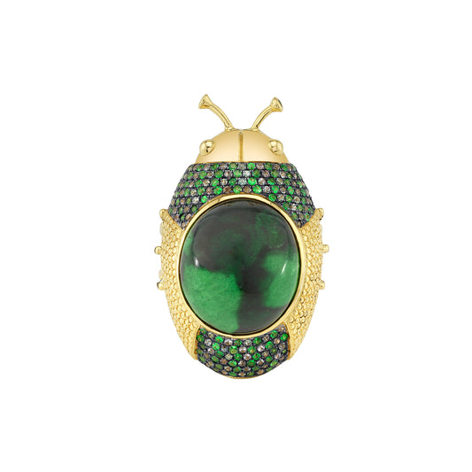 Blue Sapphire and Tsavorite and Color Changing Sapphire Garnet Cabochon Beiwen Beetle Backyard Ring