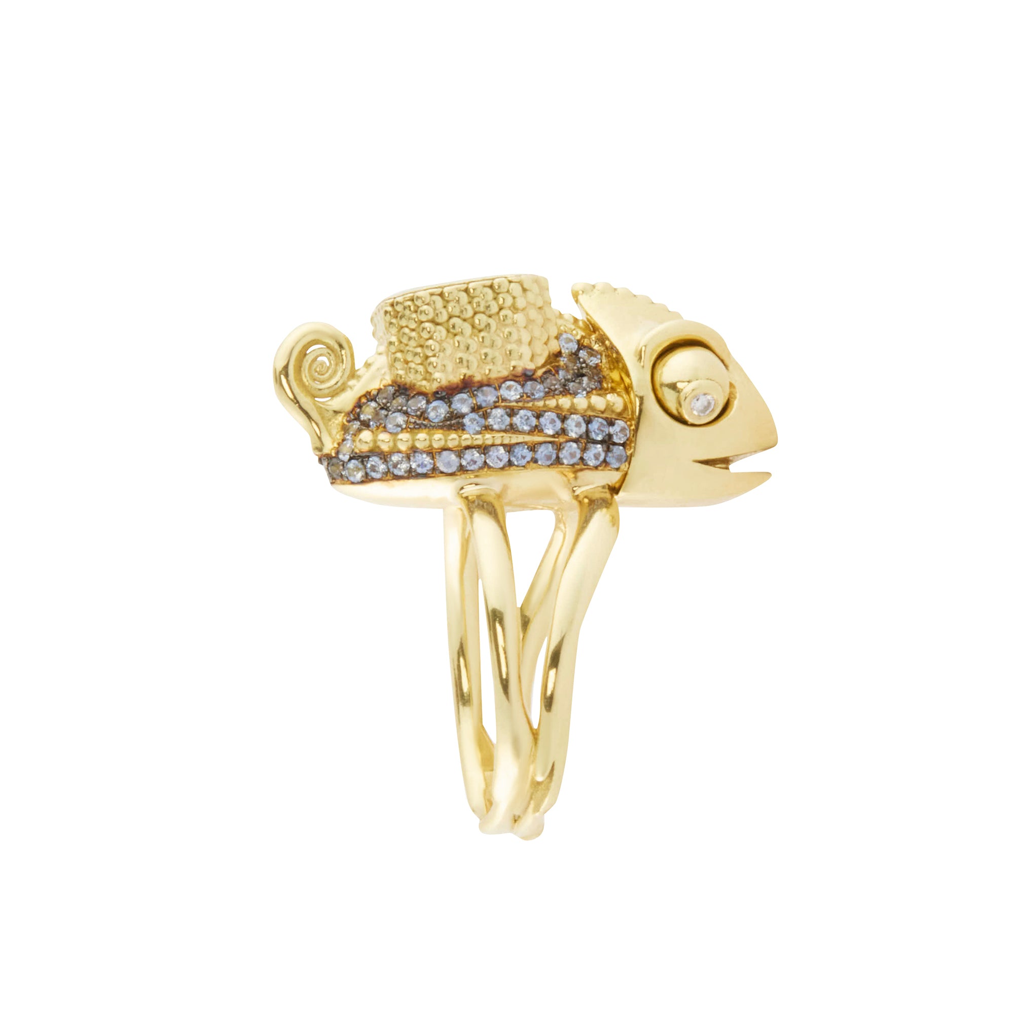 Burgundy Sapphire and Diamond and Blue Sapphire Baby Chameleon Curiosity Ring