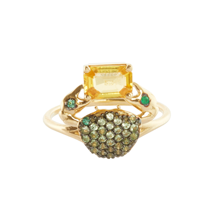 Daniela Villegas Yellow Sapphire and Emerald Cosquilleo Ring - Rings - Broken English Jewelry front view