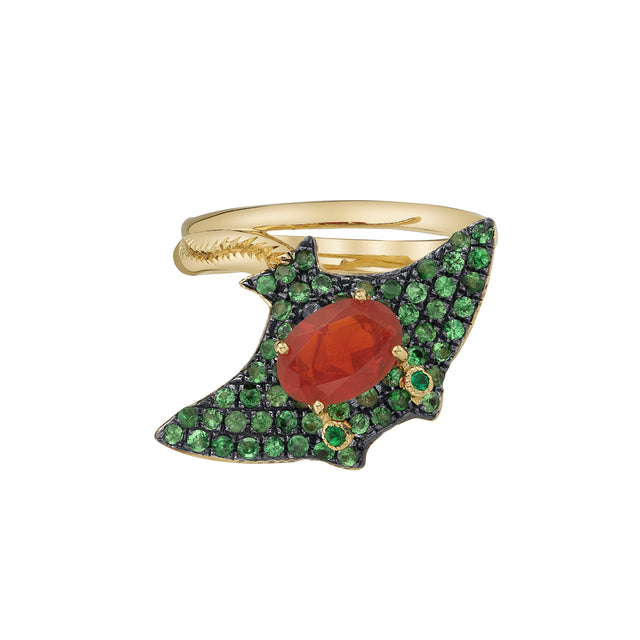 Tsavorite and Fire Opal Baby Manta Ray Into The Deep Ring