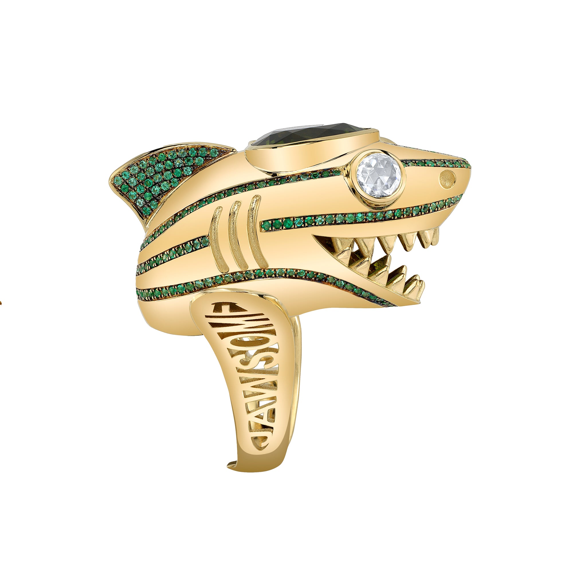 Diamond, Emerald and Green Zircon Jawsome Ring