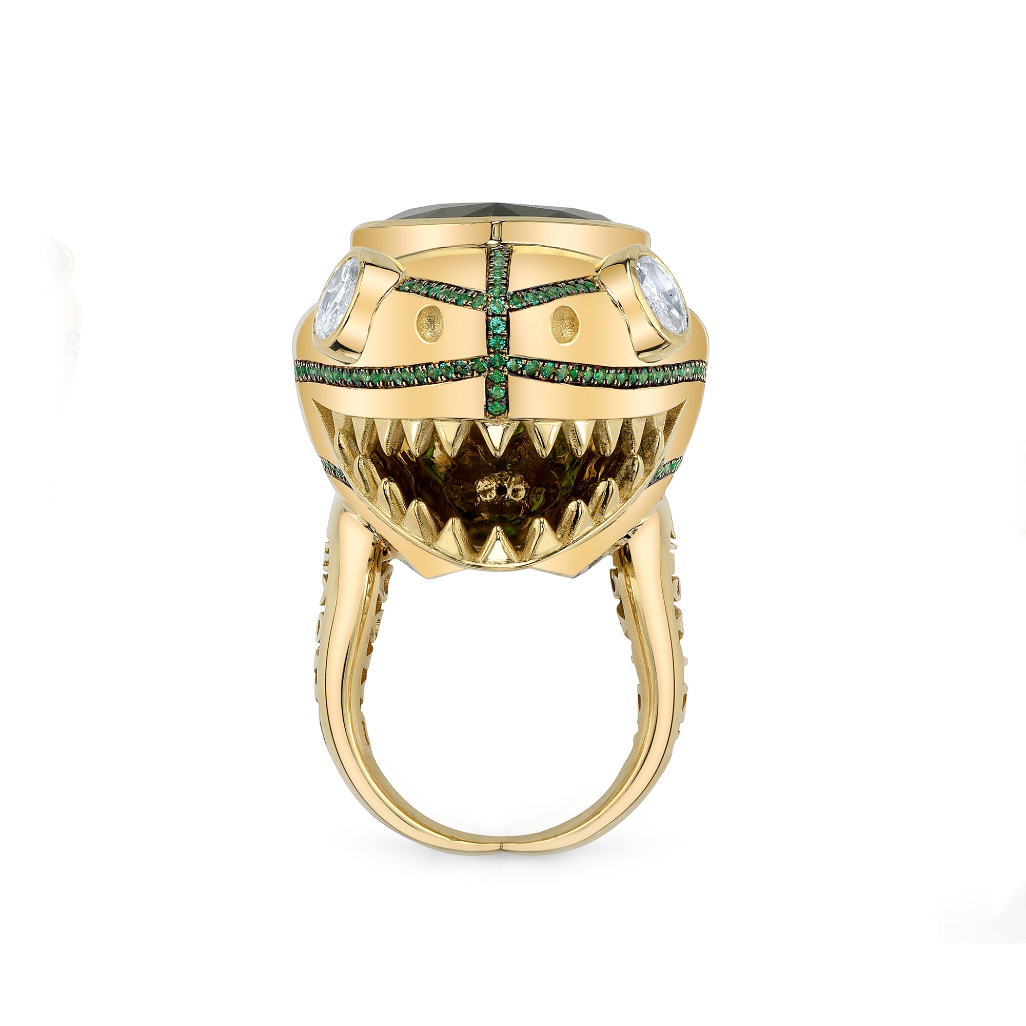 Diamond, Emerald and Green Zircon Jawsome Ring