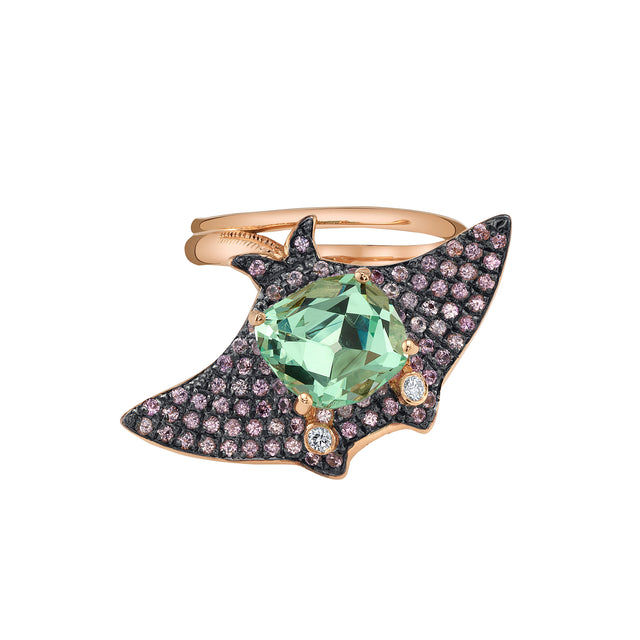 Mint Garnet and Diamond and Dust Pink Sapphire La Preciosa Manta Ray Into The Deep Ring