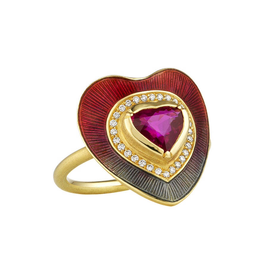 Brooke Gregson Ruby Heart Enamel Ring - Rings - Broken English Jewelry front angled view