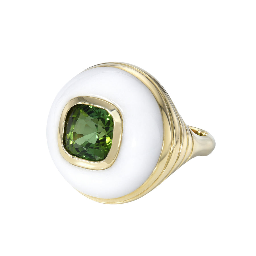 Retrouvai One-Of-A-Kind Tourmaline and Chalcedony Petite Lollipop Ring - Rings - Broken English Jewelry front angled view