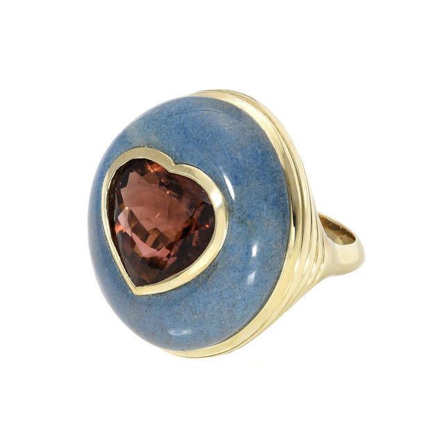Retrouvai One-Of-A-Kind Red Tourmaline and Trolleite Heart Ring - Rings - Broken English Jewelry angled view