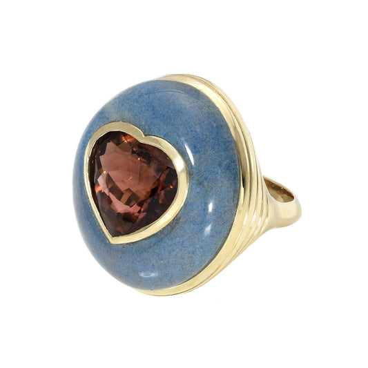 One-Of-A-Kind Red Tourmaline and Trolleite Heart Ring - Main Img