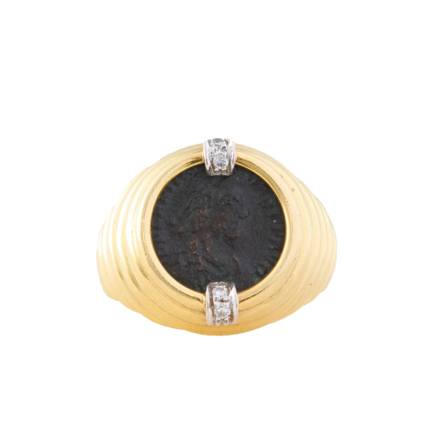 Diamond Italian Ancient Coin Ring