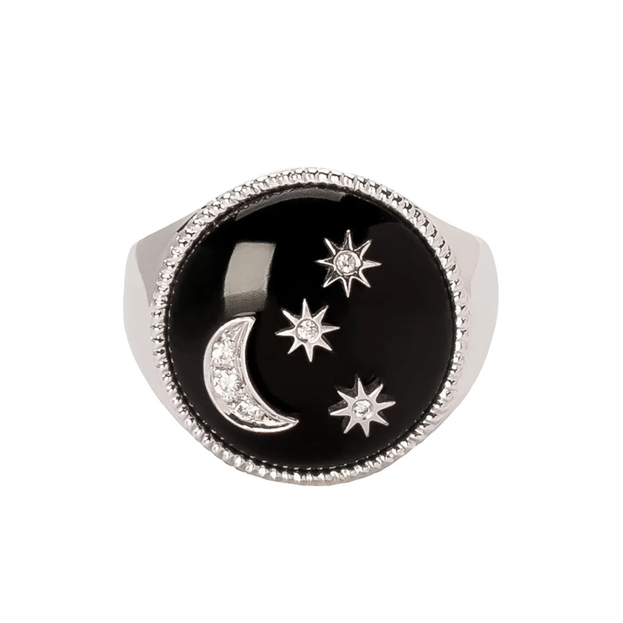 Colette Moon & Stars Onyx Signet Ring - Rings - Broken English Jewelry front