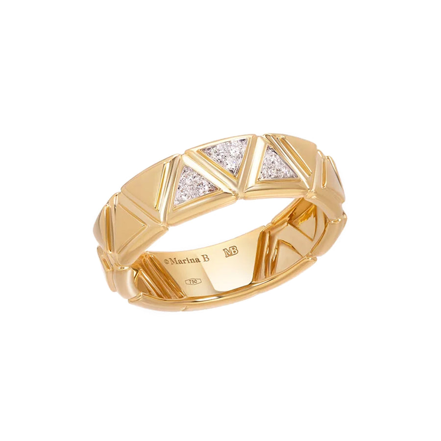 Marina B Three Pave Diamond Triangolini Ring - Rings - Broken English Jewelry, angled view
