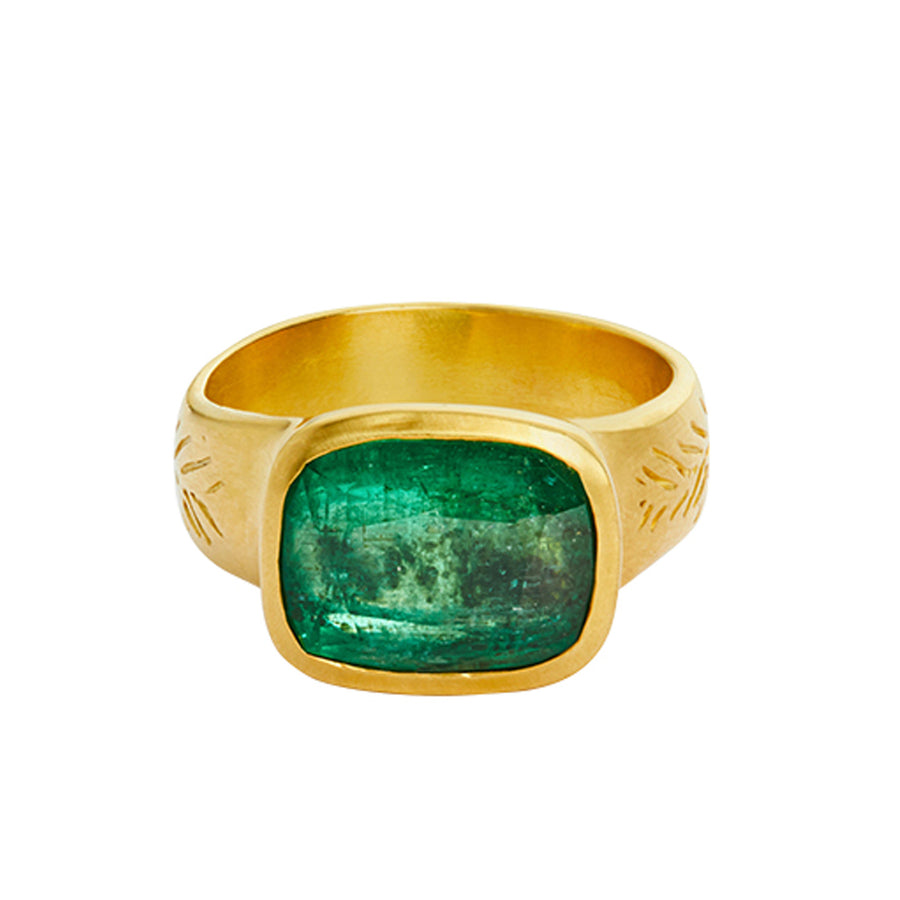 Christina Alexiou Emerald Olive Branch Ring - Rings - Broken English Jewelry front view