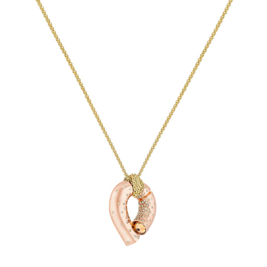 Large Pave Diamond Oera Pendant Necklace - Rose Gold - Main Img