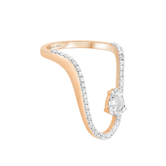 Half Pave and Pear Shaped Diamond Radiant Ring