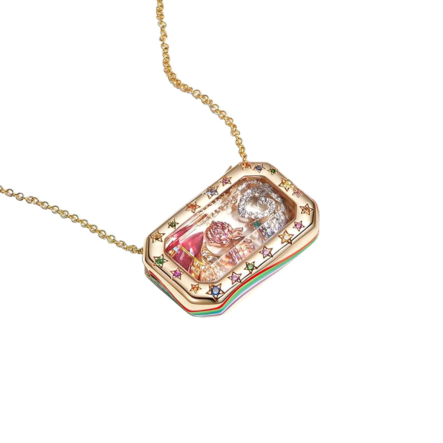 Loquet Rainbow Pillow Locket Necklace, angled view