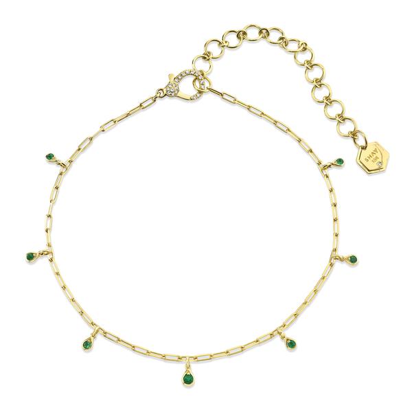 Emerald Dangle Drop Anklet in 18K Yellow Gold