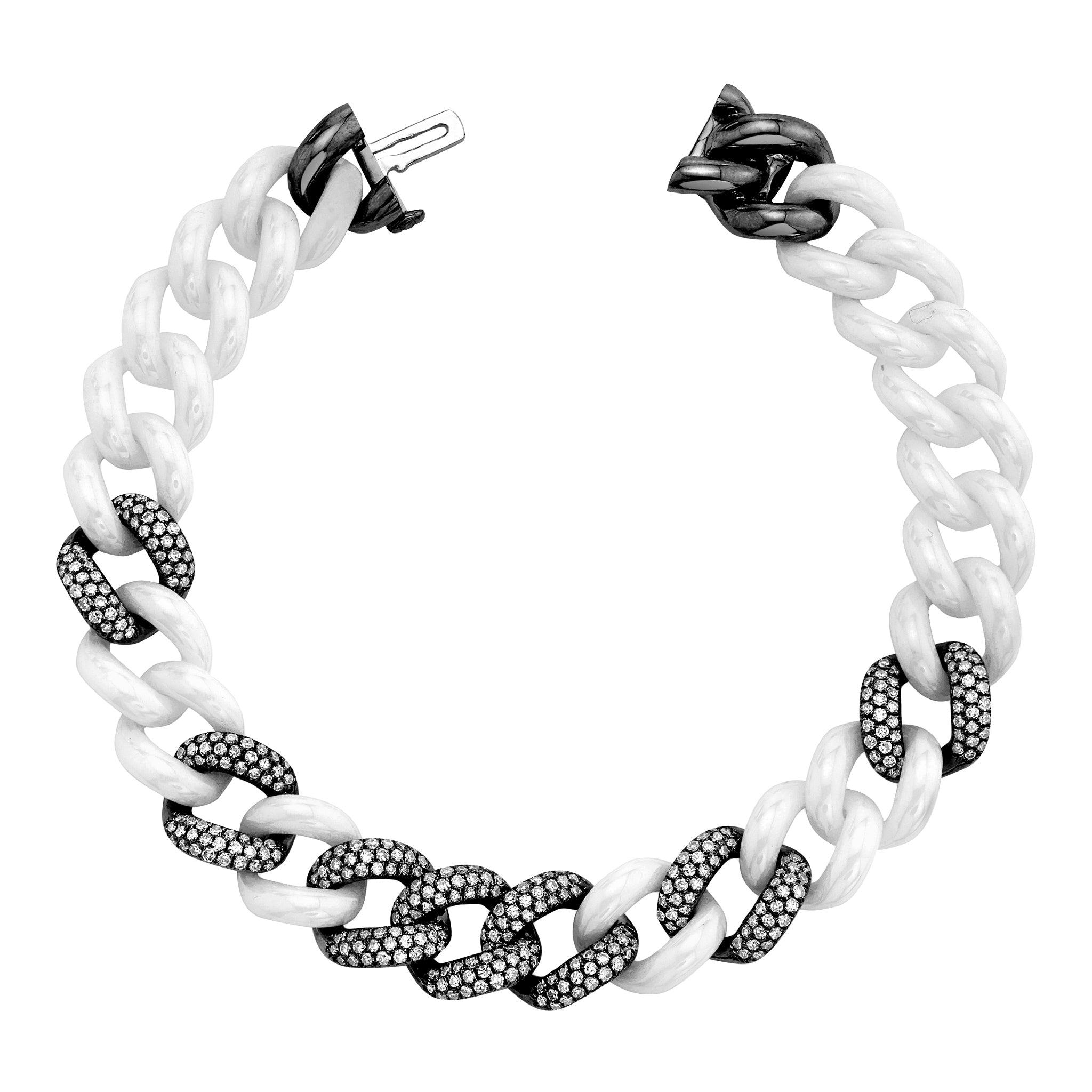 Pave Diamond and White Ceramic Essential Link Bracelet