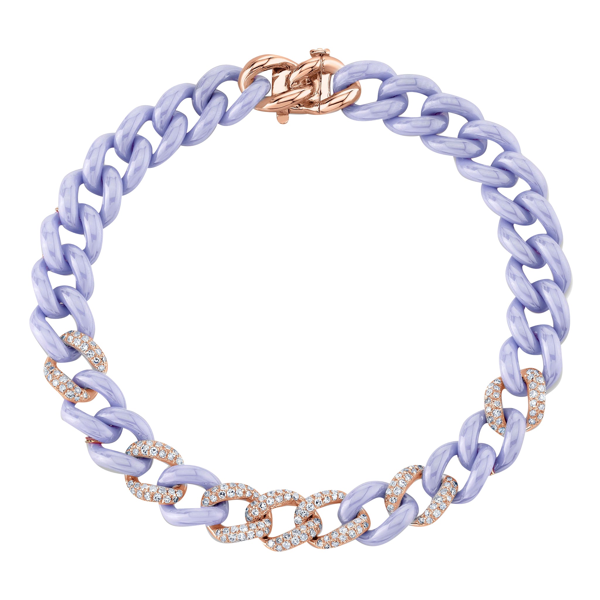 Pave Diamond and Lavender Ceramic Medium Link Bracelet