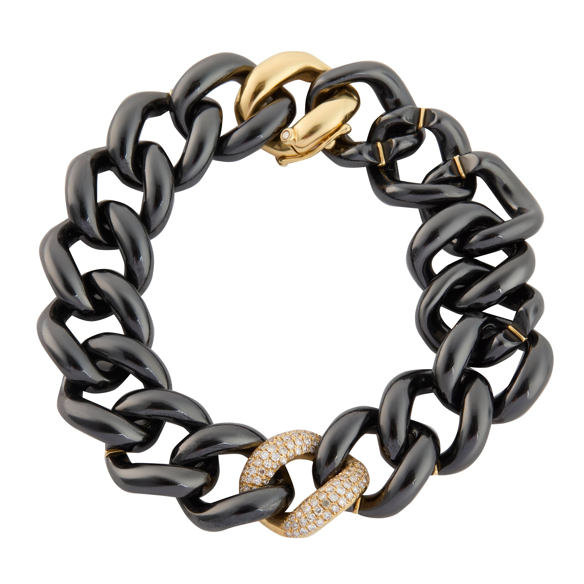 Single Pave Diamond Jumbo Black Ceramic Link Bracelet