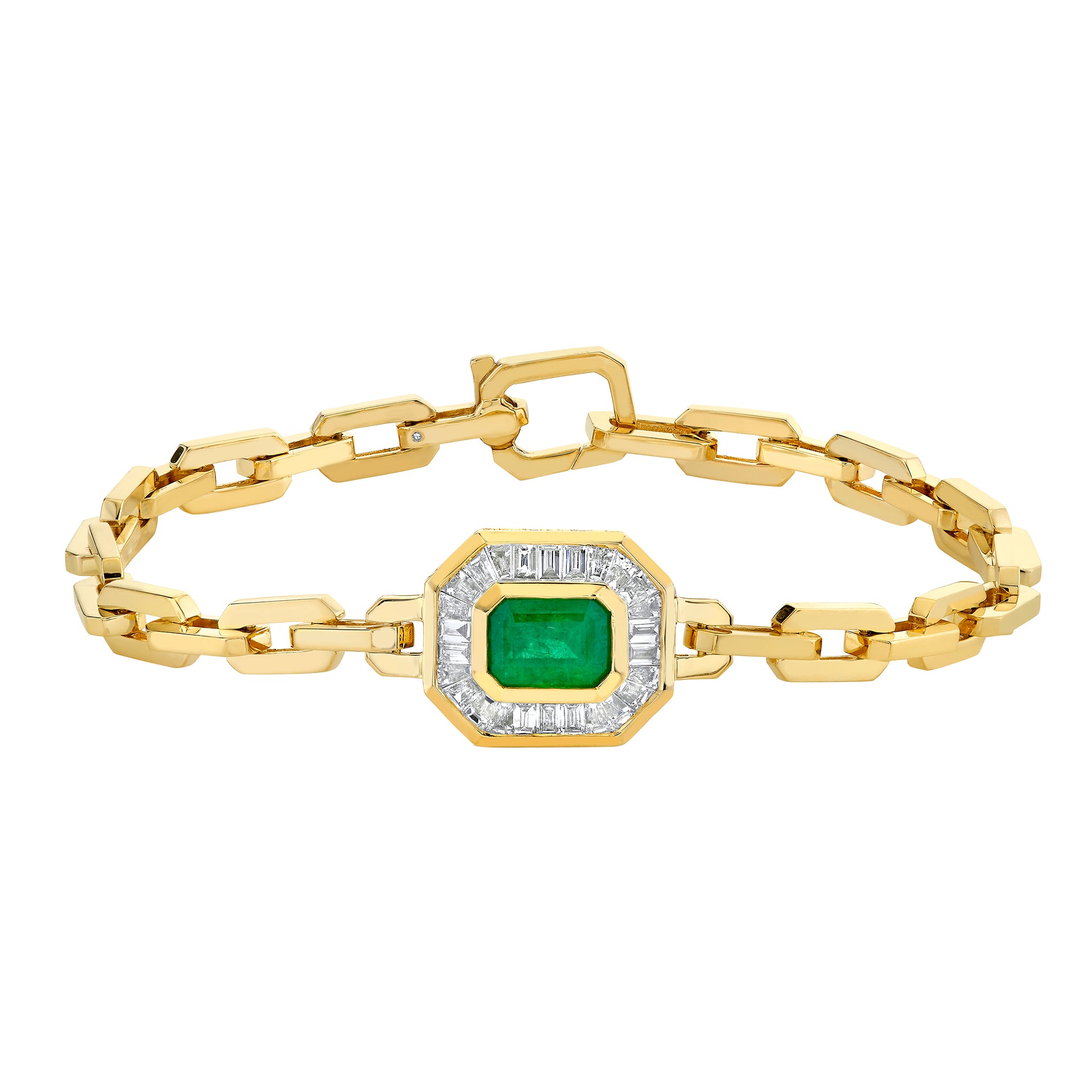 Emerald and Diamond Halo Mini Deco Link Bracelet