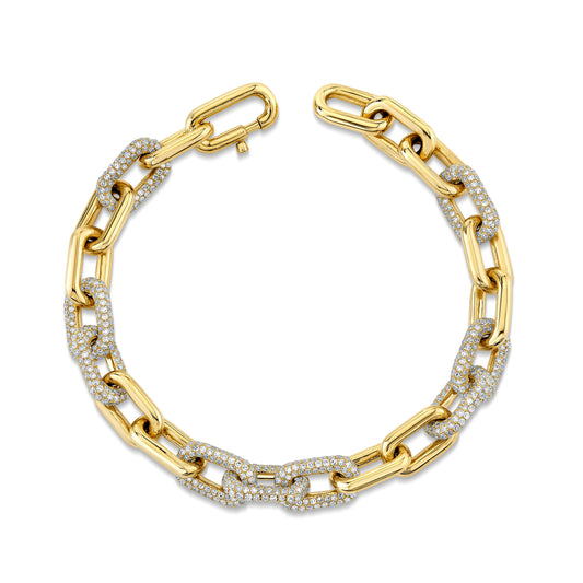 Pave Diamond Alternating Cable Link Bracelet - Yellow Gold - Main Img