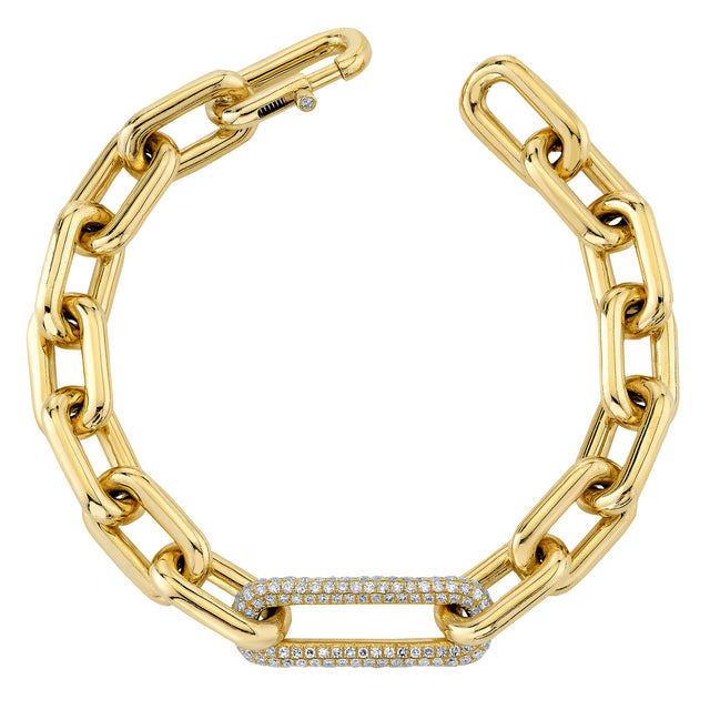 Single Diamond Pave Cable Link Bracelet