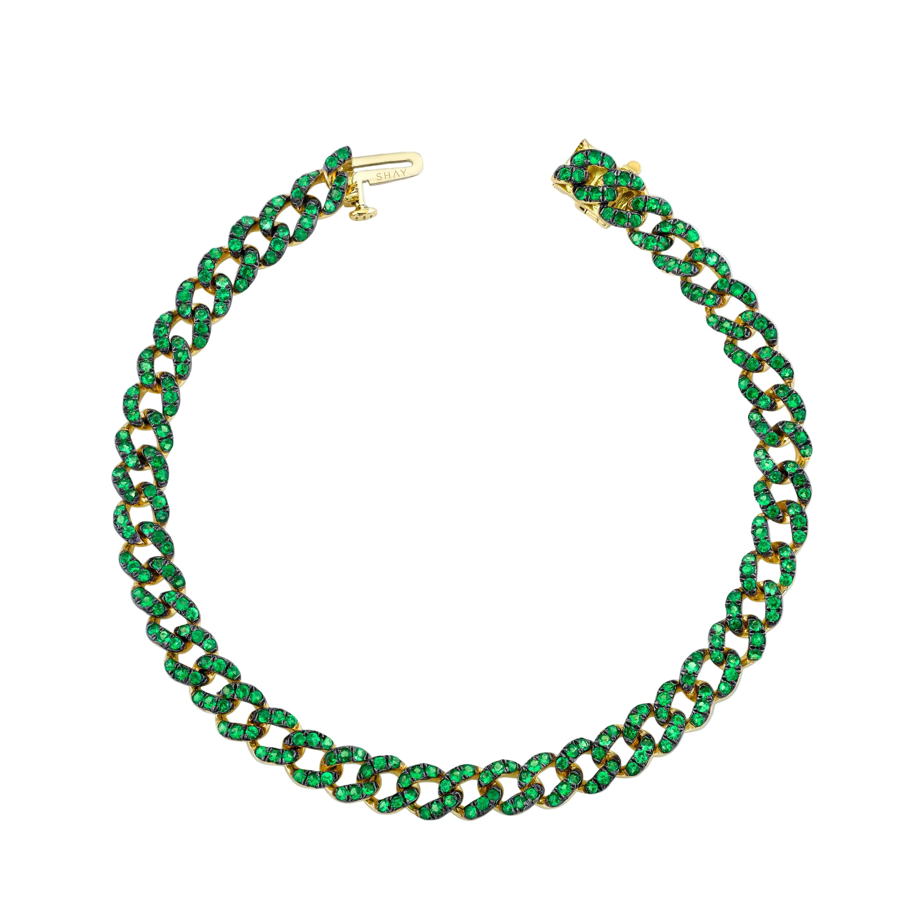 Mini Link Bracelet with Green Garnet in 18K Yellow Gold