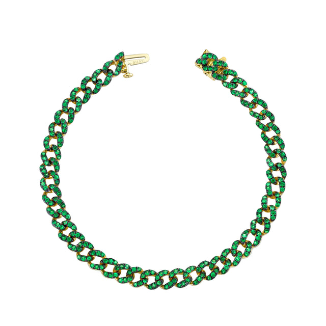 Mini Link Bracelet with Green Garnet in 18K Yellow Gold
