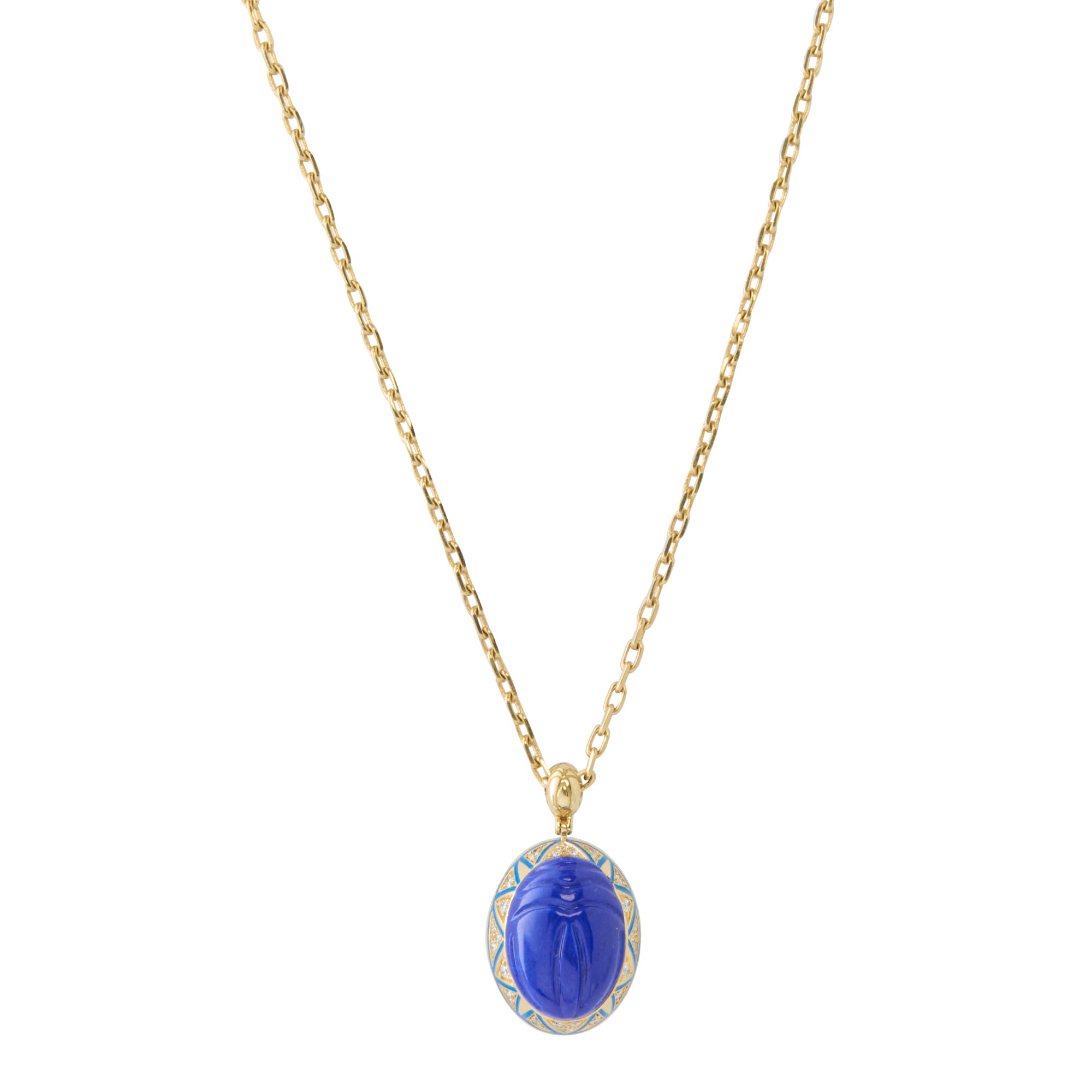 Diamond Lapis Scarab Necklace