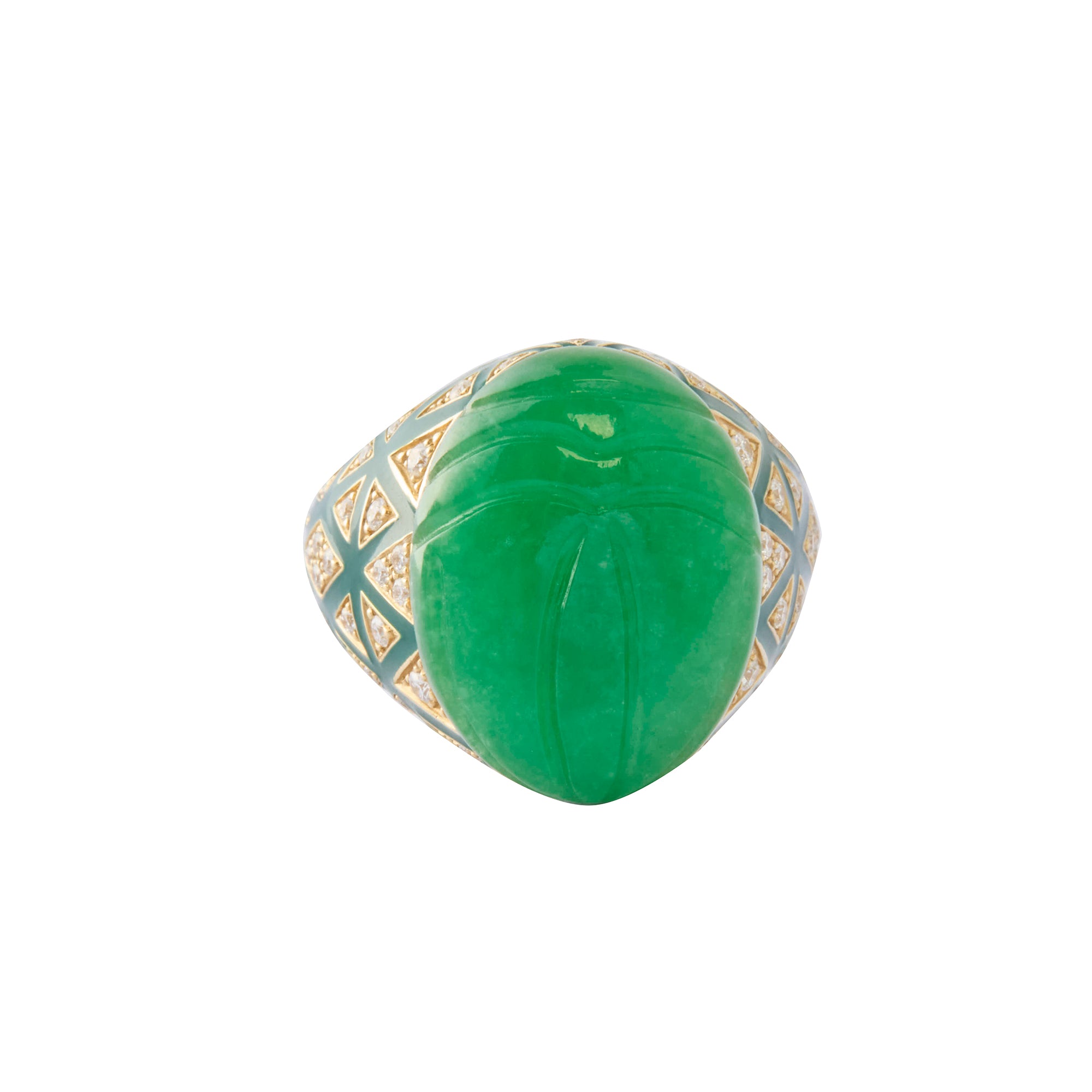 Diamond Green Jade Scarab Ring