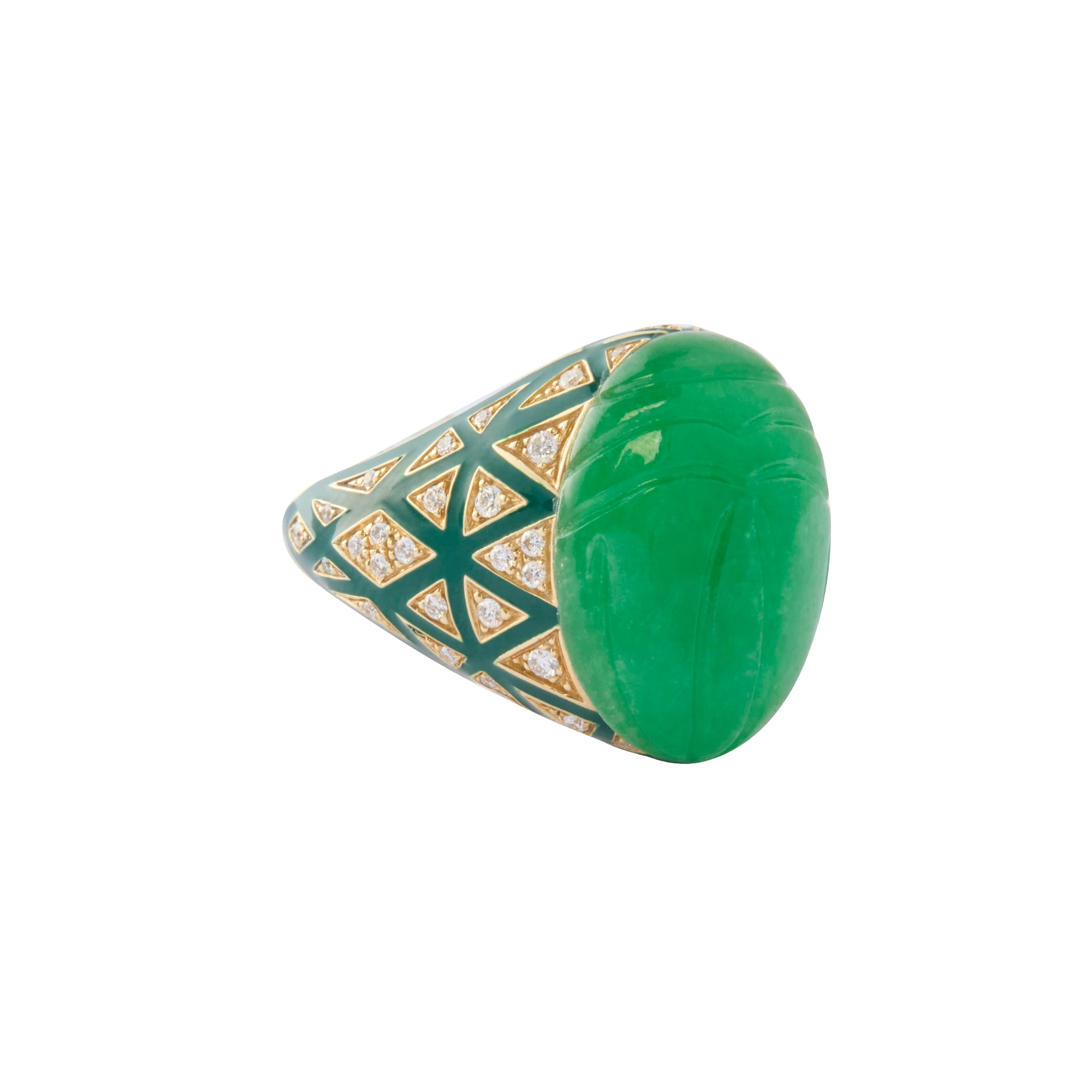 Diamond Green Jade Scarab Ring