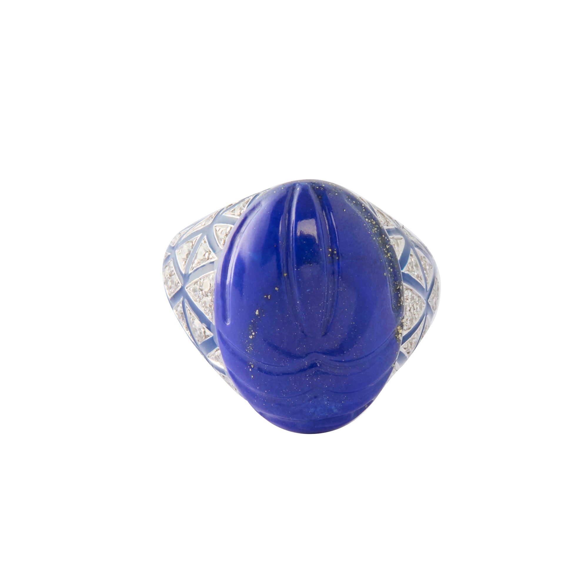 Diamond Lapis Scarab Ring