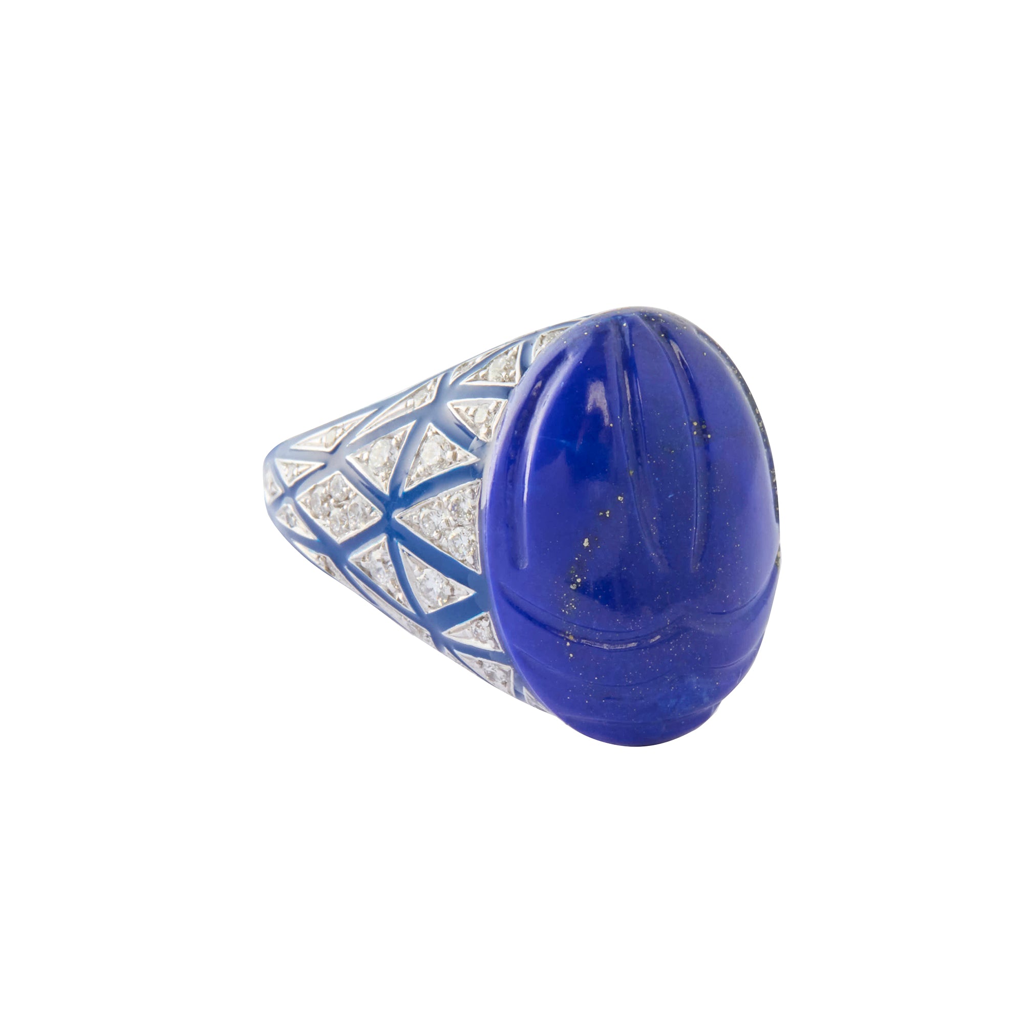 Diamond Lapis Scarab Ring