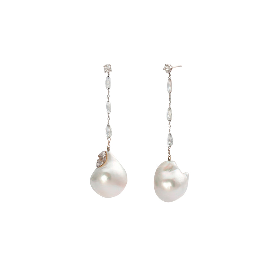 Sylvie Corbelin Pearl Poudreuse Long Chain Earrings, front and side view
