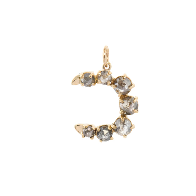 Round Salt and Pepper Diamond Stardust Crescent Moon Charm