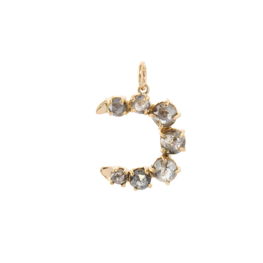 Round Salt and Pepper Diamond Stardust Crescent Moon Charm - Main Img