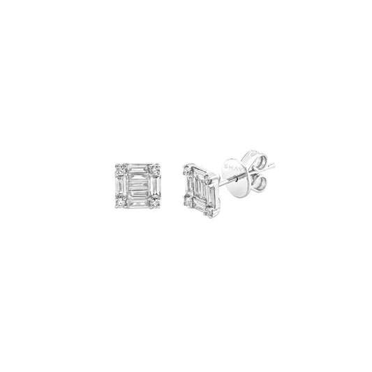 Square Stacked Baguette Diamond Studs - Main Img