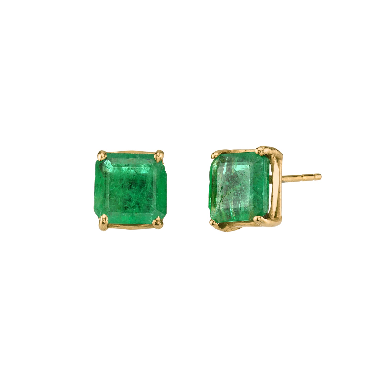 Square Emerald Solitaire Studs by Shay, front view