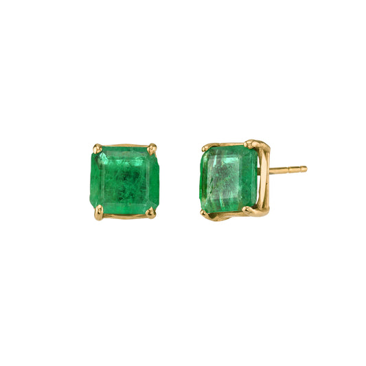 Square Emerald Solitaire Studs - Main Img