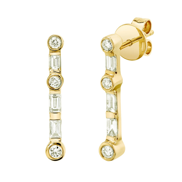 Stick Bone Diamond Stud Earrings in 18K Yellow Gold
