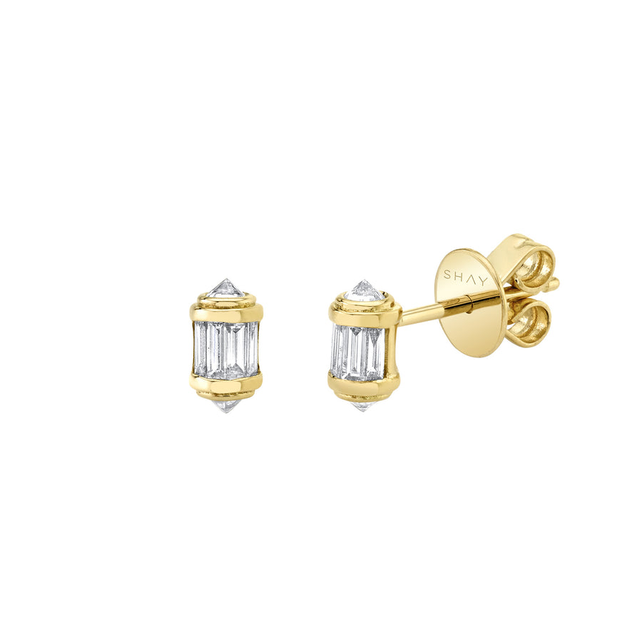 SHAY Ripple Diamond Studs - Yellow Gold - Earrings - Broken English Jewelry, front and angled view