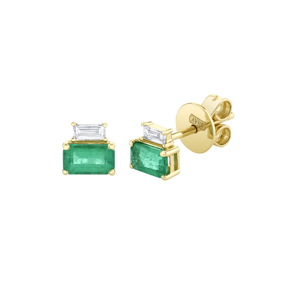 Two Step Studs - Emerald and Diamond