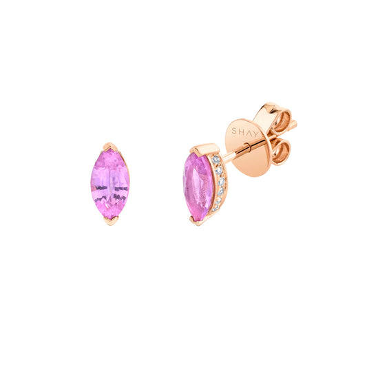 Pink Sapphire and Diamond Hidden Halo Stud Earrings - Main Img