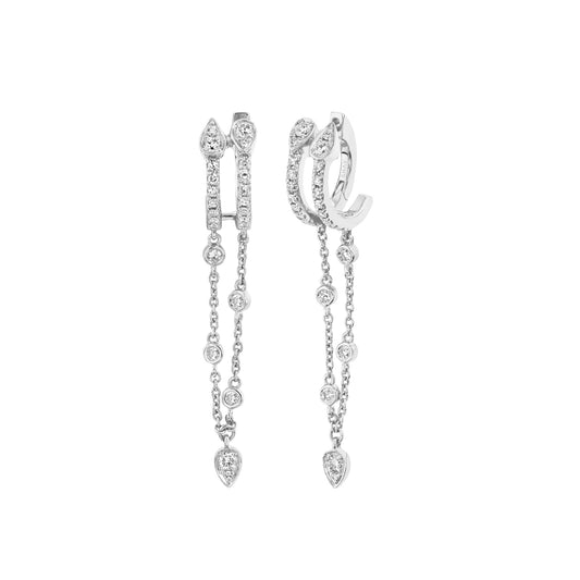Diamond Fringe Pear Drop Huggies - Main Img