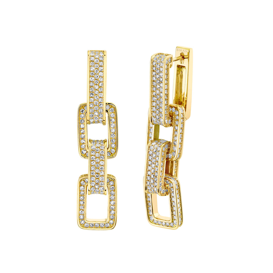 Pave Diamond Triple Deco Link Earrings